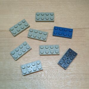 【ブロック玩具】カワダブロック  2×4プレート ライトグレー×6 ブルー×1 ブラック×1